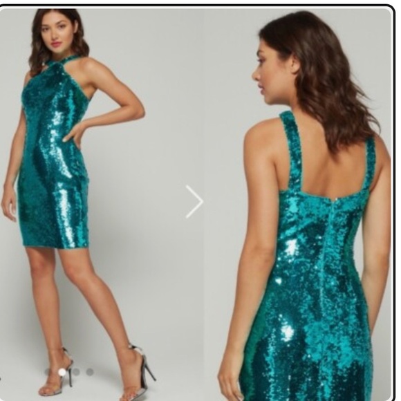 AIDAN MATTOX Teal Sequin Halter Cocktail Dress NWT $245 SIZE 6 - Picture 2 of 3